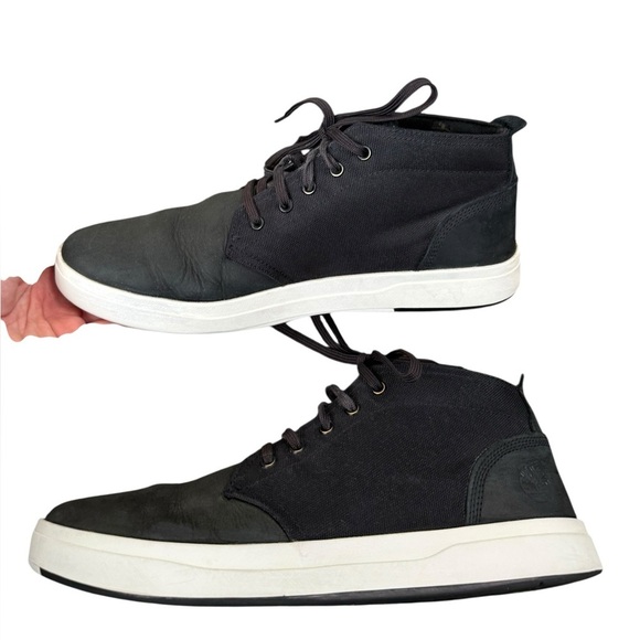 Timberland Davis Square Black Leather & Cordura Canvas Ortholite Chukka Shoe 10 - Picture 9 of 16